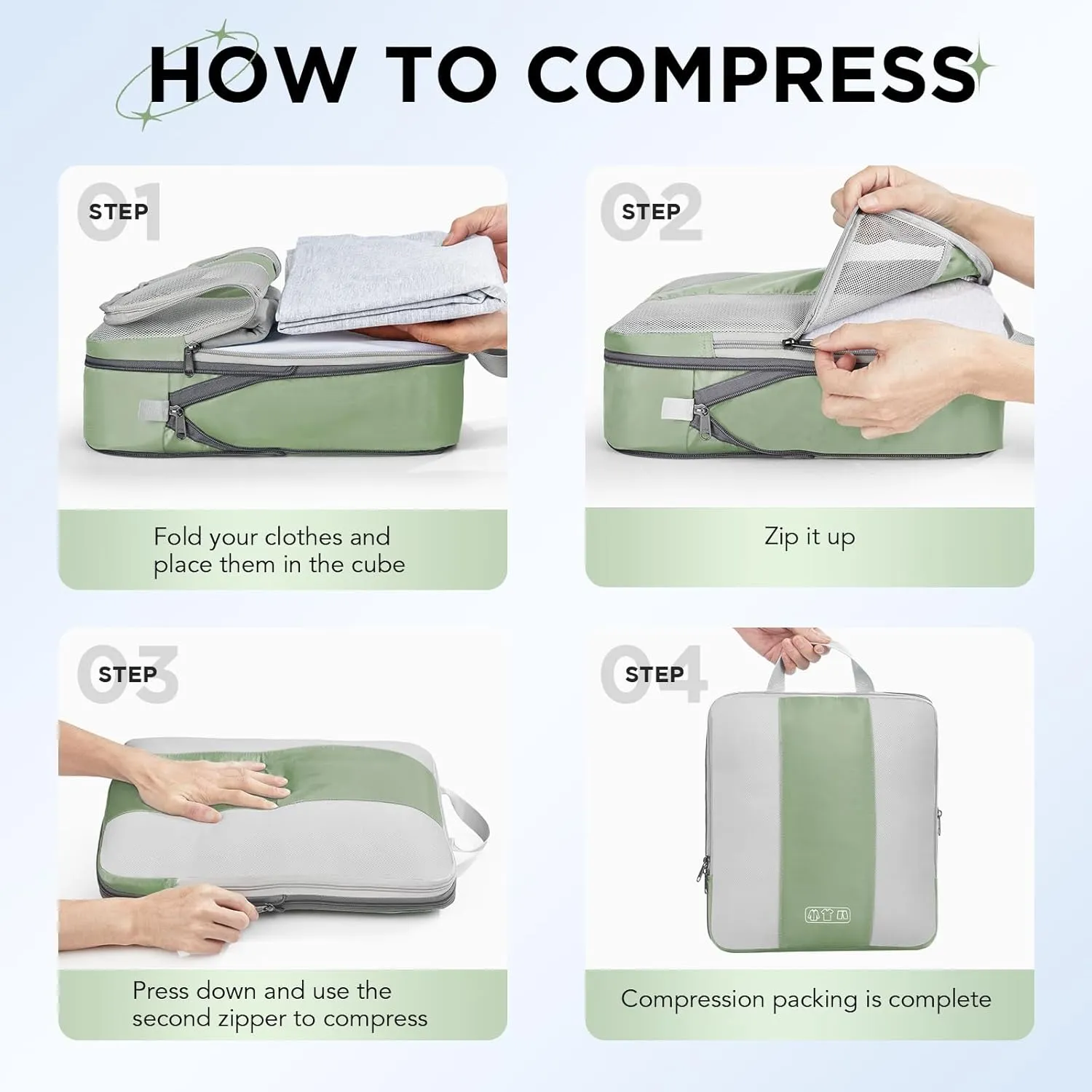 10 Set Compression Packing Cubes for Travel Essentials,Compressible Expandable Packing Cubes for Suitcase,OlarHike Luggage Organizer Bags for Travel,Handy Helper for Organizing Clothes(Matcha Green)