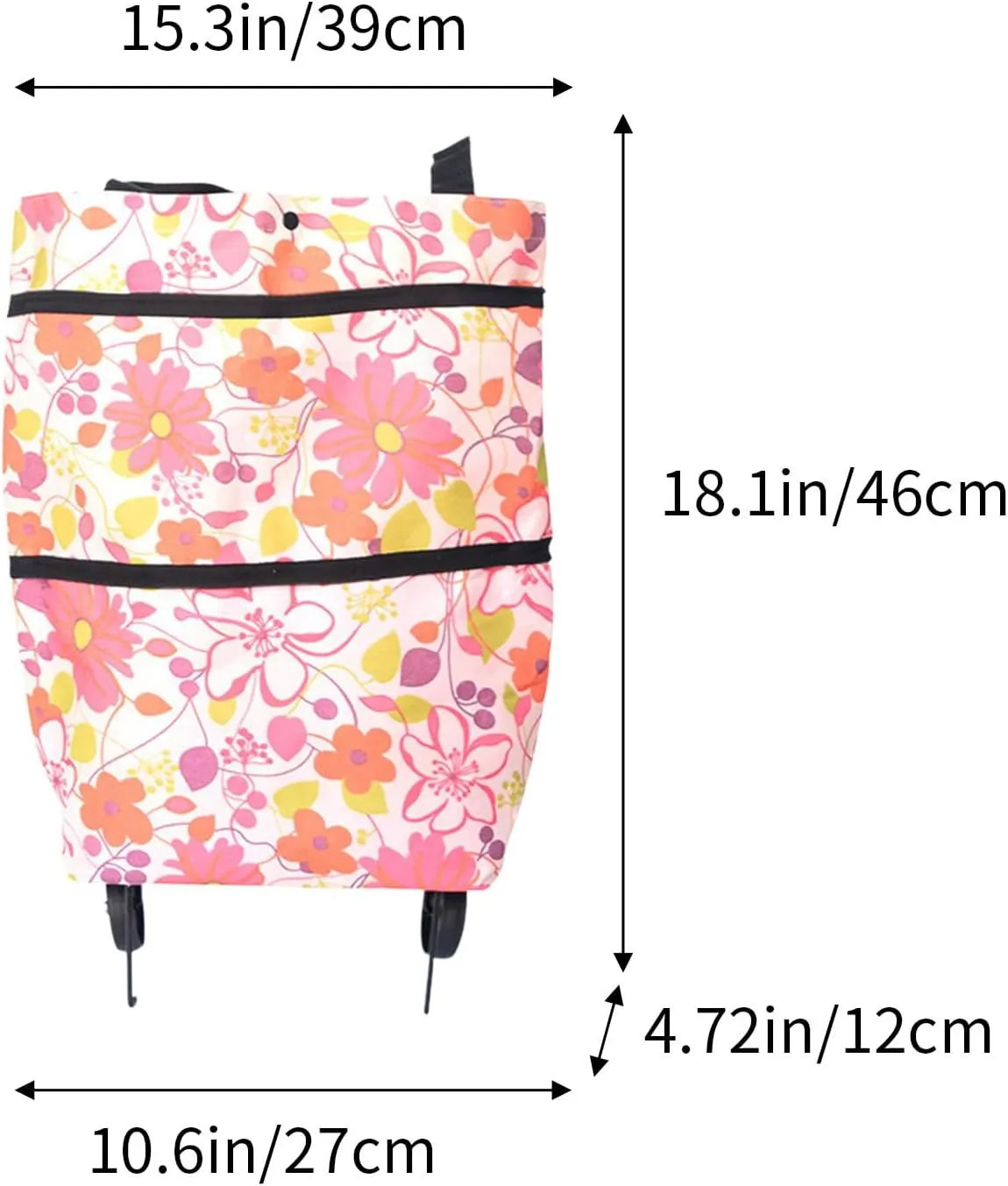 2 In 1 Lightweight Collapsible Shopping Portable Grocery Bags Rolling Tote Bag with Wheels Waterproof Foldable Cart