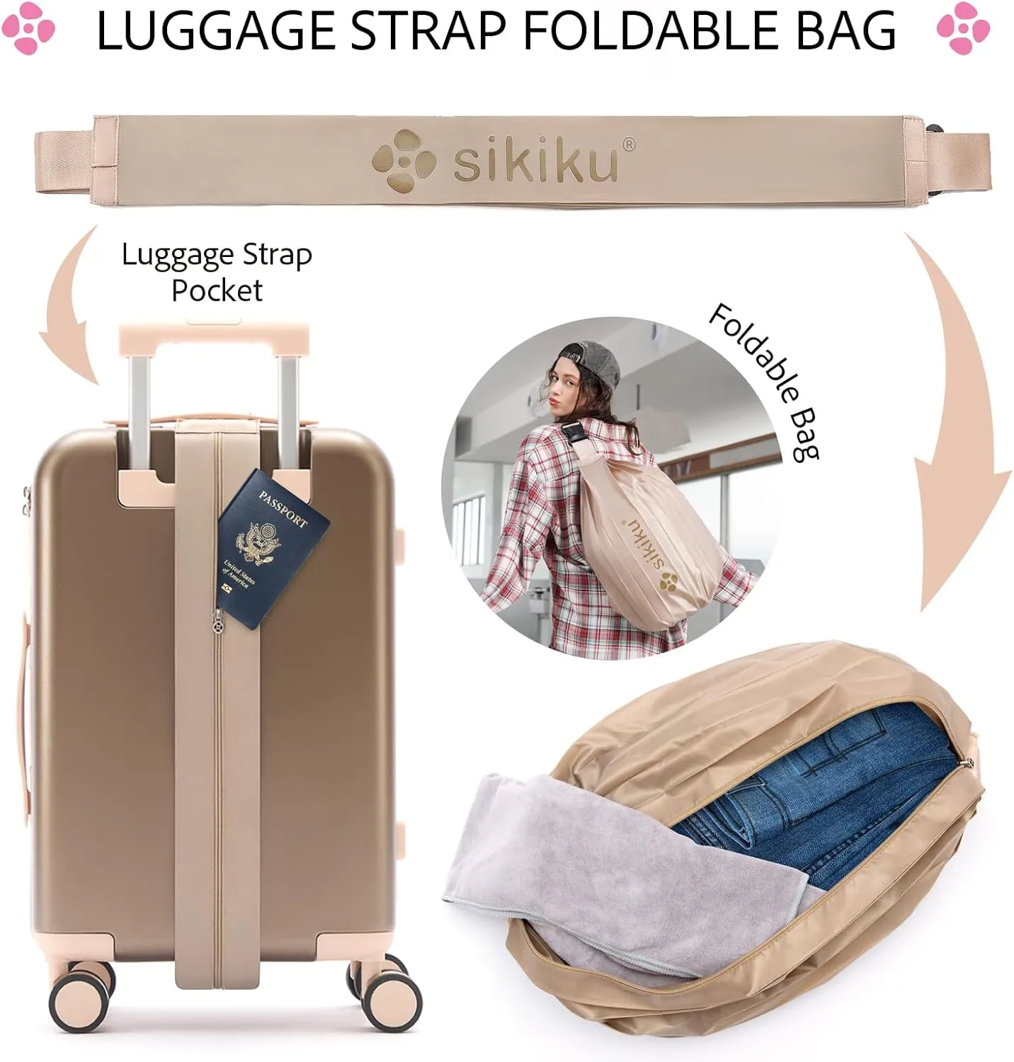 2-in-1 Luggage Strap & Expandable Travel Tote Bag  Foldable Suitcase Strap  Convertible Carry-On Bag for Extra Packing Space  Durable, Lightweight & Waterproof.
