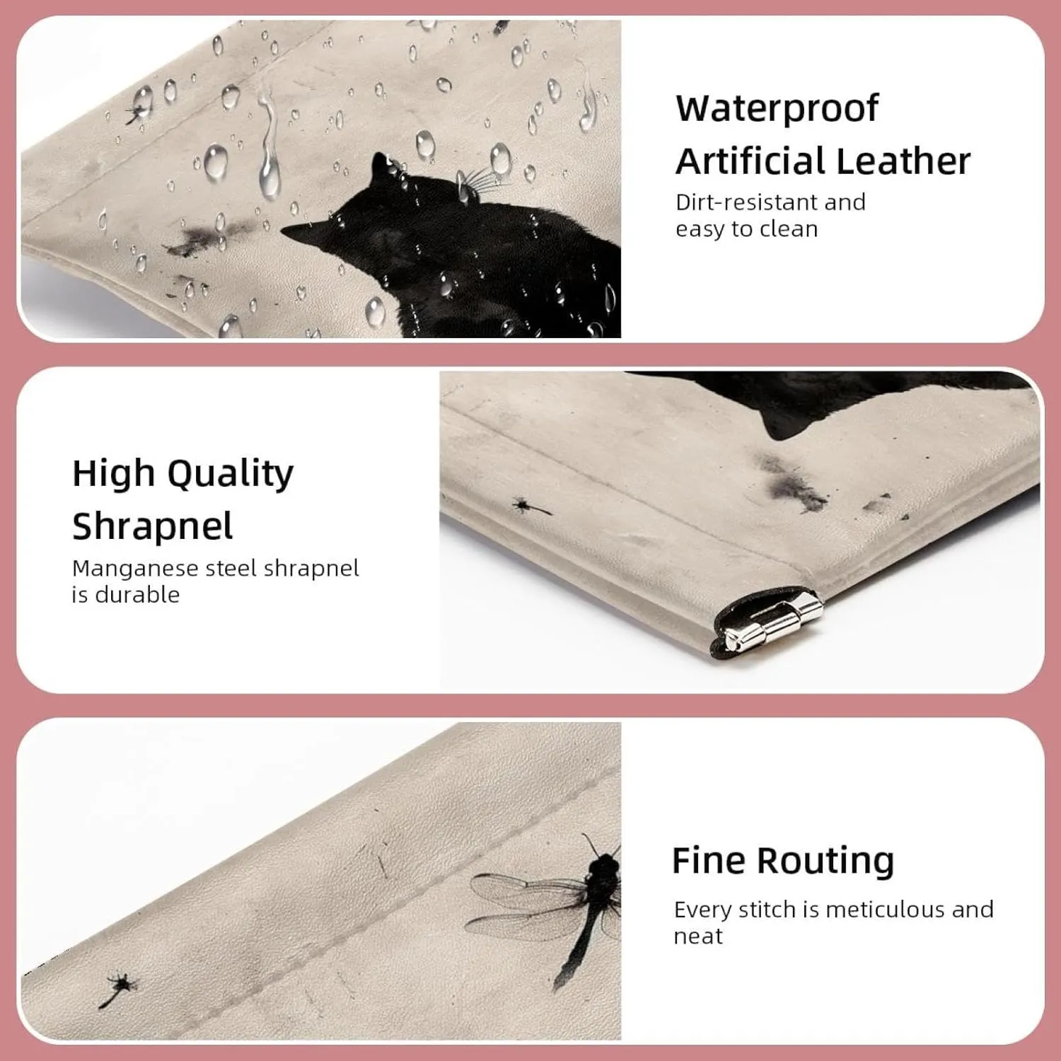 2 PCS Faux Leather Makeup Bag Set, Small Travel Kit Storage Pouch, Self-Closing Makeup Pouch for Women, Travel Makeup Bag for Cosmetics Jewelry, Ink Painting Black Cat Dragonfly Animal