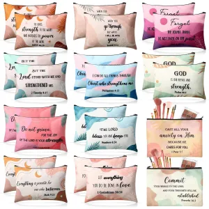 24 Pcs Christian Makeup Bag Bible Cosmetic Bags Inspirational Bible Verse Toiletry Pouches Canvas Motivational Pouches with Zipper for Women Organize Cosmetics Toiletries Stationery(Boho)