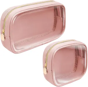 2Pcs Clear Makeup Bag Organizers Storage,Cute Cosmetic Bag Small Pouch Purse Preppy Mini TSA Approved Travel Toiletry Bag Makeup Organization Car Accessories Essentials for Women Girls (Pink Set)