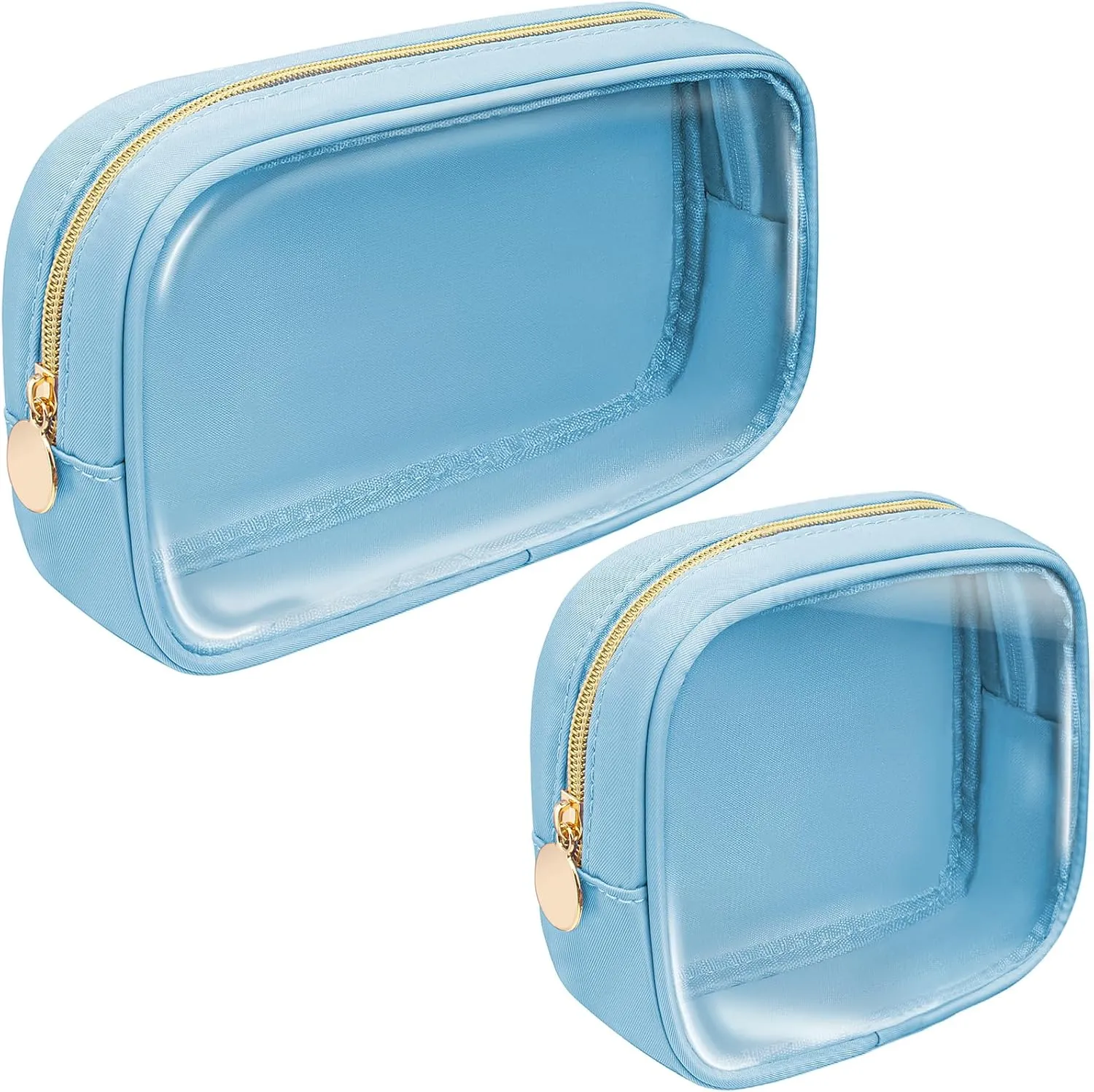 2Pcs Clear Makeup Bag Organizers Storage,Cute Cosmetic Bag Small Pouch Purse Preppy Mini TSA Approved Travel Toiletry Bag Makeup Organization Car Accessories Essentials for Women Girls(Blue Set)