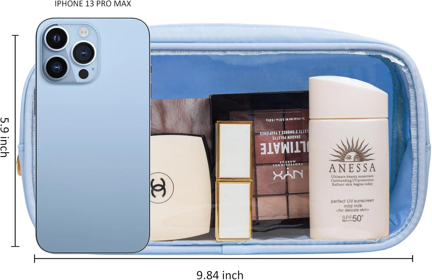 2Pcs Clear Makeup Bag Organizers Storage,Cute Cosmetic Bag Small Pouch Purse Preppy Mini TSA Approved Travel Toiletry Bag Makeup Organization Car Accessories Essentials for Women Girls(Blue Set)