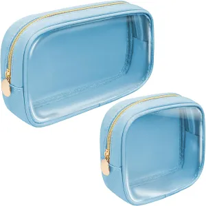 2Pcs Clear Makeup Bag Organizers Storage,Cute Cosmetic Bag Small Pouch Purse Preppy Mini TSA Approved Travel Toiletry Bag Makeup Organization Car Accessories Essentials for Women Girls(Blue Set)