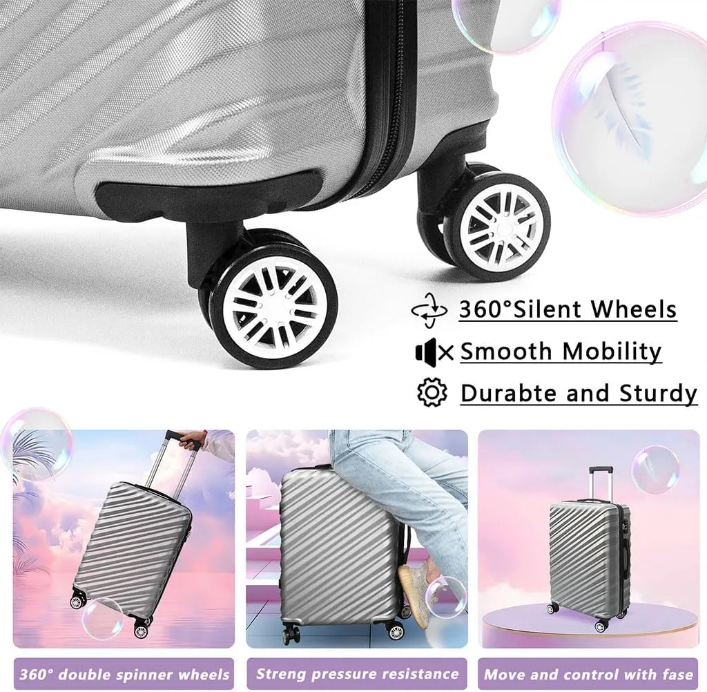 3 Piece Hard Shell Luggage, Modern Lightweight Suitcase with Hooks and Spinner Wheels ABS Lightweights Checked with Password Lock and Telescopic Rod for Business Travel Domestic Foreign Travel