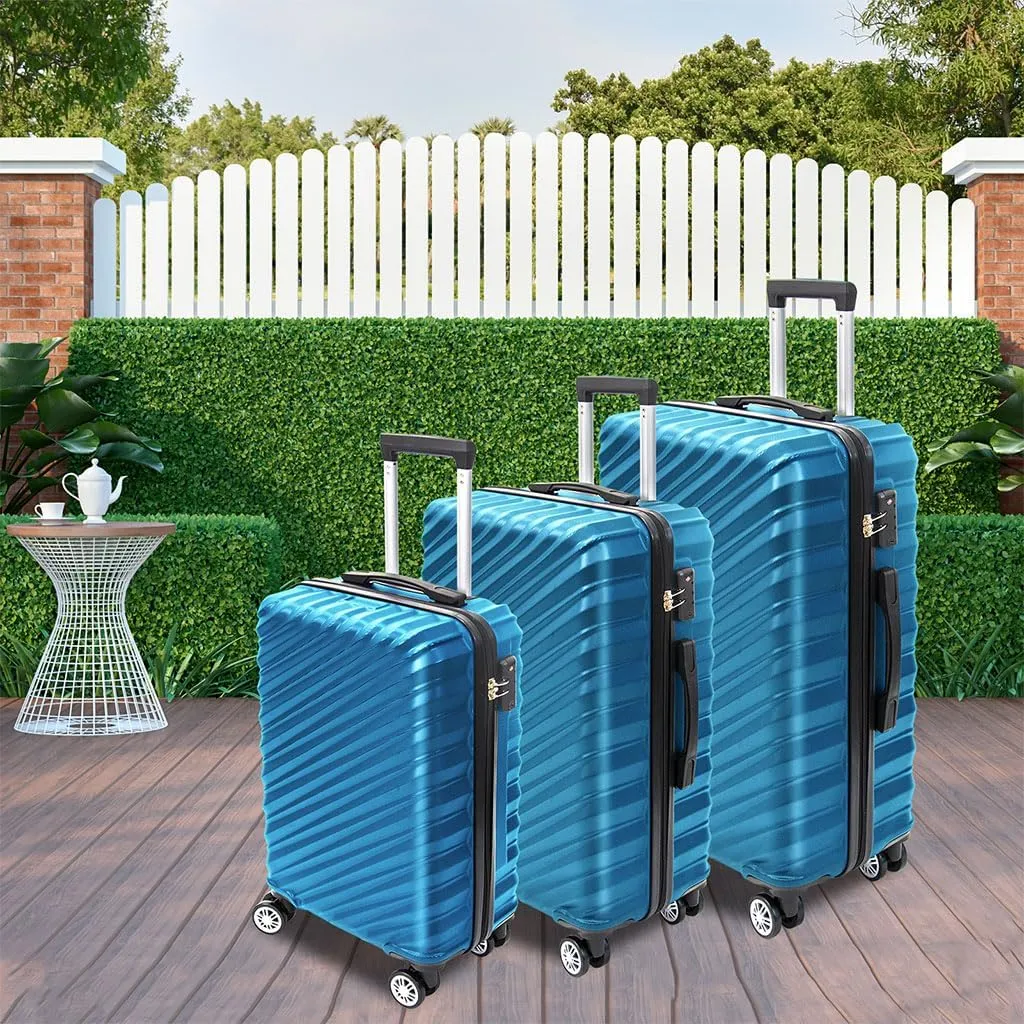 3 Piece Hard Shell Luggage, Modern Lightweight Suitcase with Hooks and Spinner Wheels ABS Lightweights Checked with Password Lock and Telescopic Rod for Business Travel Domestic Foreign Travel