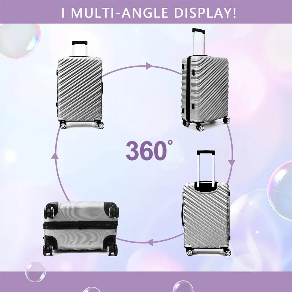 3 Piece Hard Shell Luggage, Modern Lightweight Suitcase with Hooks and Spinner Wheels ABS Lightweights Checked with Password Lock and Telescopic Rod for Business Travel Domestic Foreign Travel