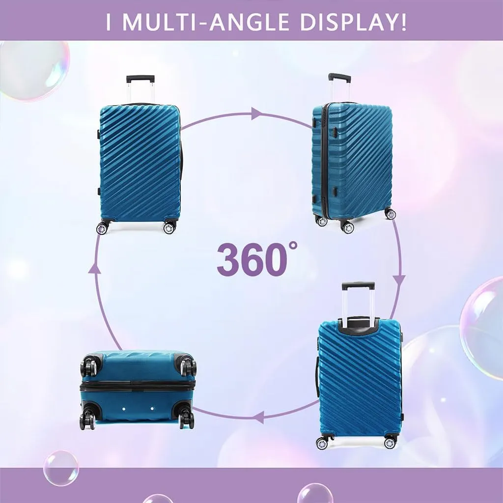 3 Piece Hard Shell Luggage, Modern Lightweight Suitcase with Hooks and Spinner Wheels ABS Lightweights Checked with Password Lock and Telescopic Rod for Business Travel Domestic Foreign Travel