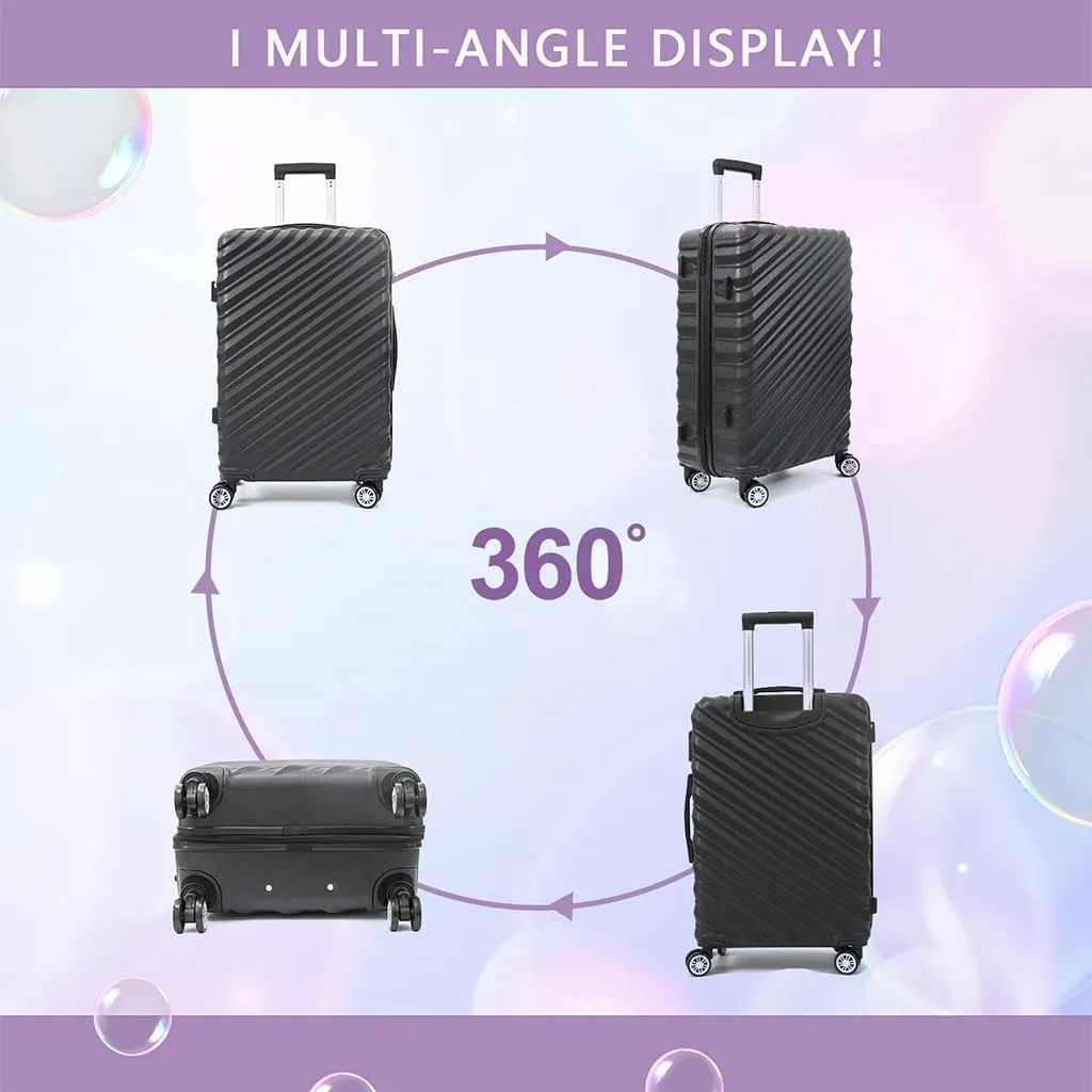 3 Piece Hard Shell Luggage, Modern Lightweight Suitcase with Hooks and Spinner Wheels ABS Lightweights Checked with Password Lock and Telescopic Rod for Business Travel Domestic Foreign Travel