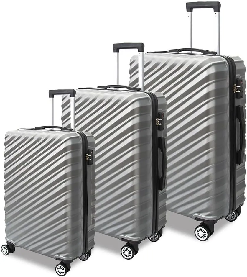 3 Piece Hard Shell Luggage, Modern Lightweight Suitcase with Hooks and Spinner Wheels ABS Lightweights Checked with Password Lock and Telescopic Rod for Business Travel Domestic Foreign Travel