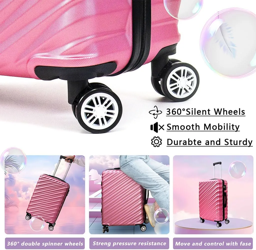 3 Piece Hard Shell Luggage, Modern Lightweight Suitcase with Hooks and Spinner Wheels ABS Lightweights Checked with Password Lock and Telescopic Rod for Business Travel Domestic Foreign Travel