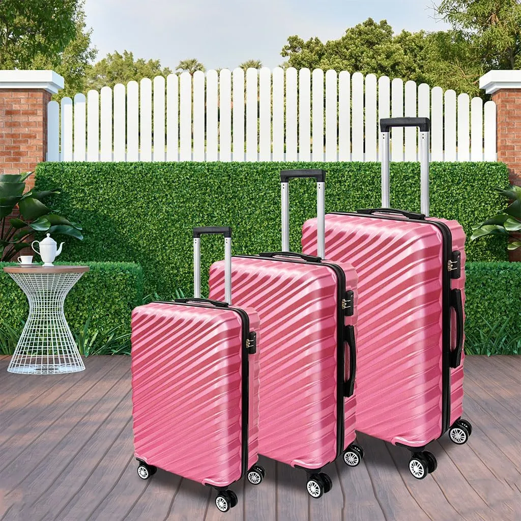 3 Piece Hard Shell Luggage, Modern Lightweight Suitcase with Hooks and Spinner Wheels ABS Lightweights Checked with Password Lock and Telescopic Rod for Business Travel Domestic Foreign Travel