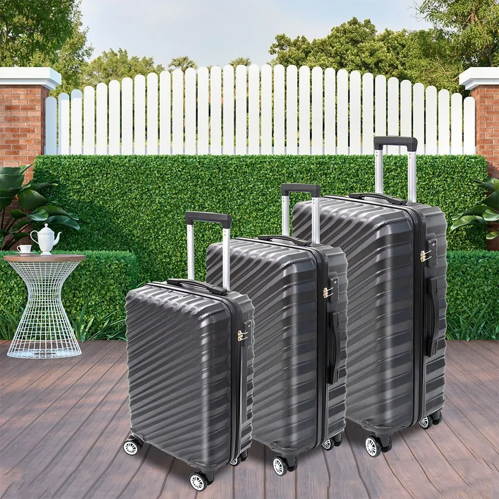 3 Piece Hard Shell Luggage, Modern Lightweight Suitcase with Hooks and Spinner Wheels ABS Lightweights Checked with Password Lock and Telescopic Rod for Business Travel Domestic Foreign Travel