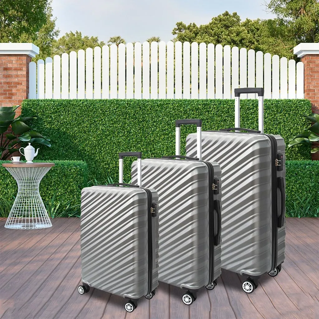 3 Piece Hard Shell Luggage, Modern Lightweight Suitcase with Hooks and Spinner Wheels ABS Lightweights Checked with Password Lock and Telescopic Rod for Business Travel Domestic Foreign Travel