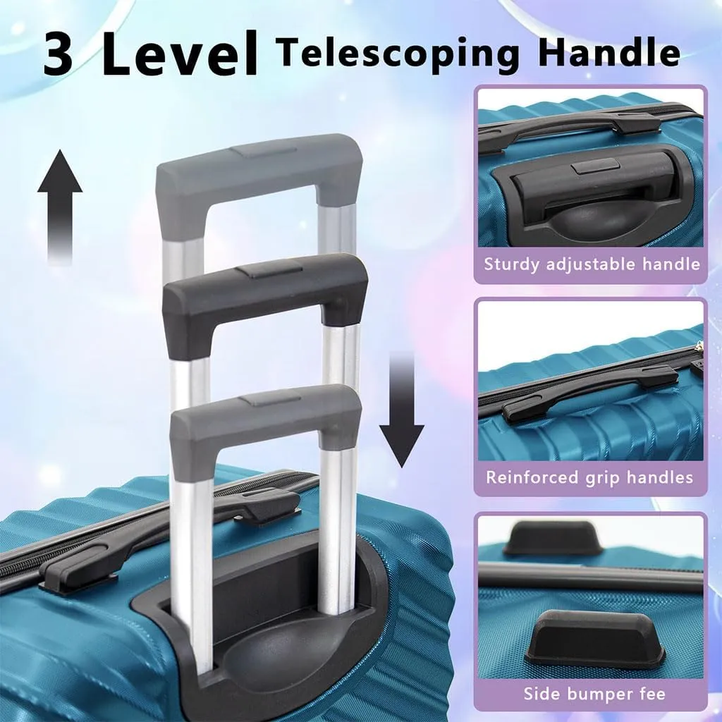 3 Piece Hard Shell Luggage, Modern Lightweight Suitcase with Hooks and Spinner Wheels ABS Lightweights Checked with Password Lock and Telescopic Rod for Business Travel Domestic Foreign Travel