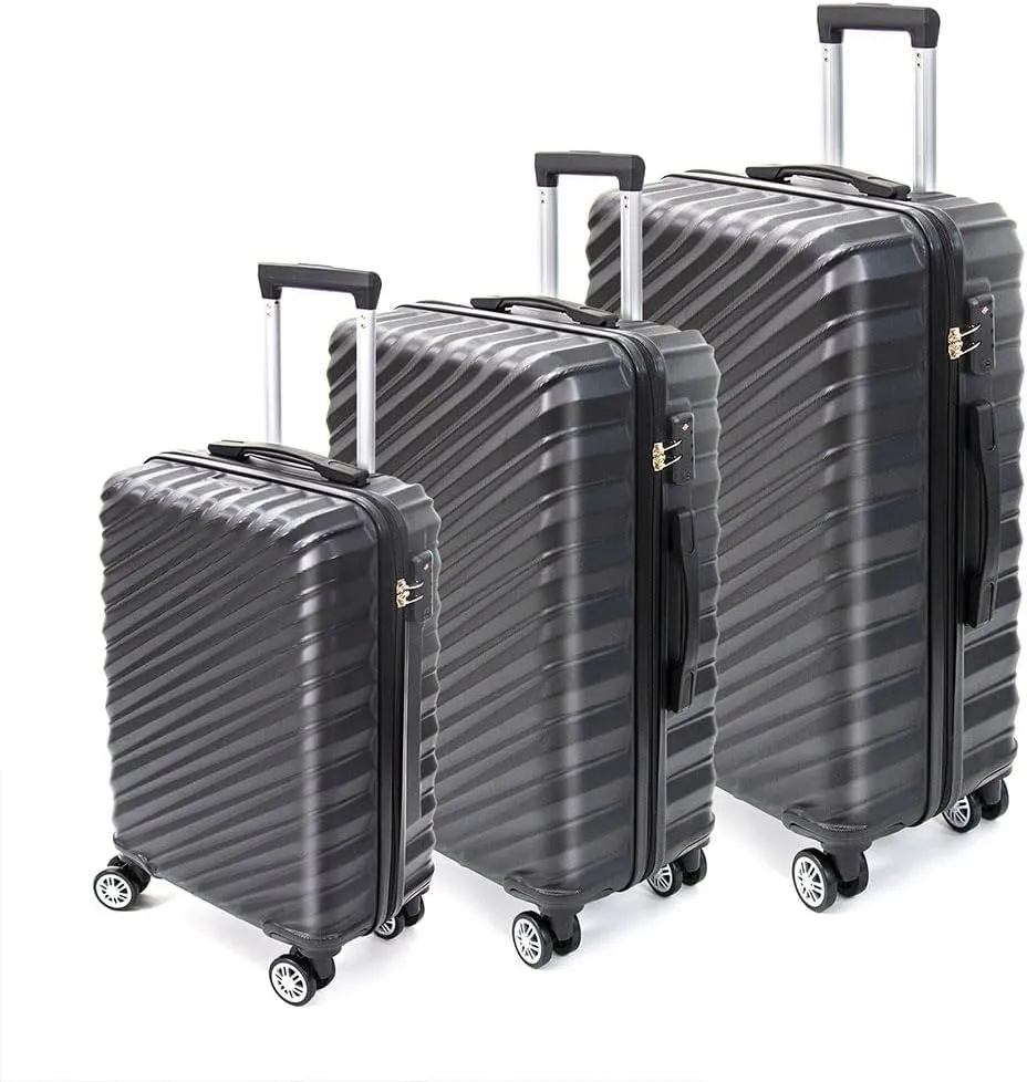 3 Piece Hard Shell Luggage, Modern Lightweight Suitcase with Hooks and Spinner Wheels ABS Lightweights Checked with Password Lock and Telescopic Rod for Business Travel Domestic Foreign Travel