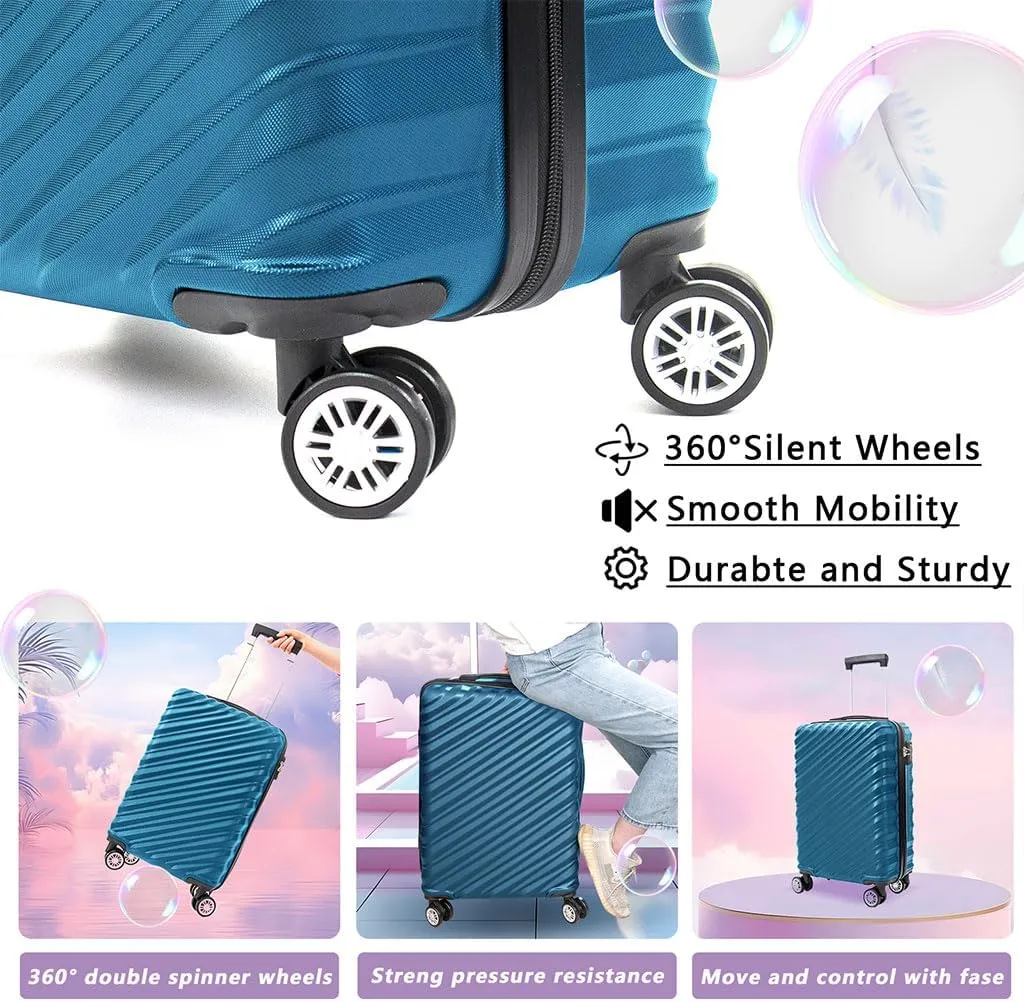 3 Piece Hard Shell Luggage, Modern Lightweight Suitcase with Hooks and Spinner Wheels ABS Lightweights Checked with Password Lock and Telescopic Rod for Business Travel Domestic Foreign Travel