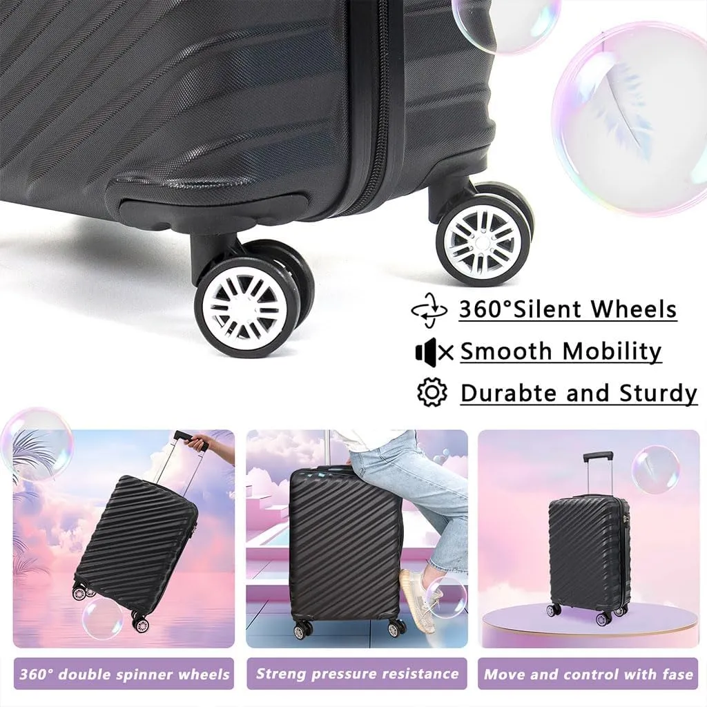 3 Piece Hard Shell Luggage, Modern Lightweight Suitcase with Hooks and Spinner Wheels ABS Lightweights Checked with Password Lock and Telescopic Rod for Business Travel Domestic Foreign Travel