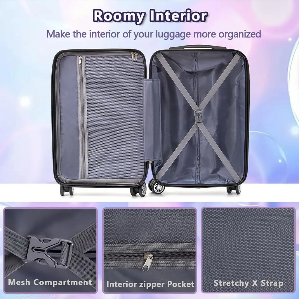 3 Piece Hard Shell Luggage, Modern Lightweight Suitcase with Hooks and Spinner Wheels ABS Lightweights Checked with Password Lock and Telescopic Rod for Business Travel Domestic Foreign Travel