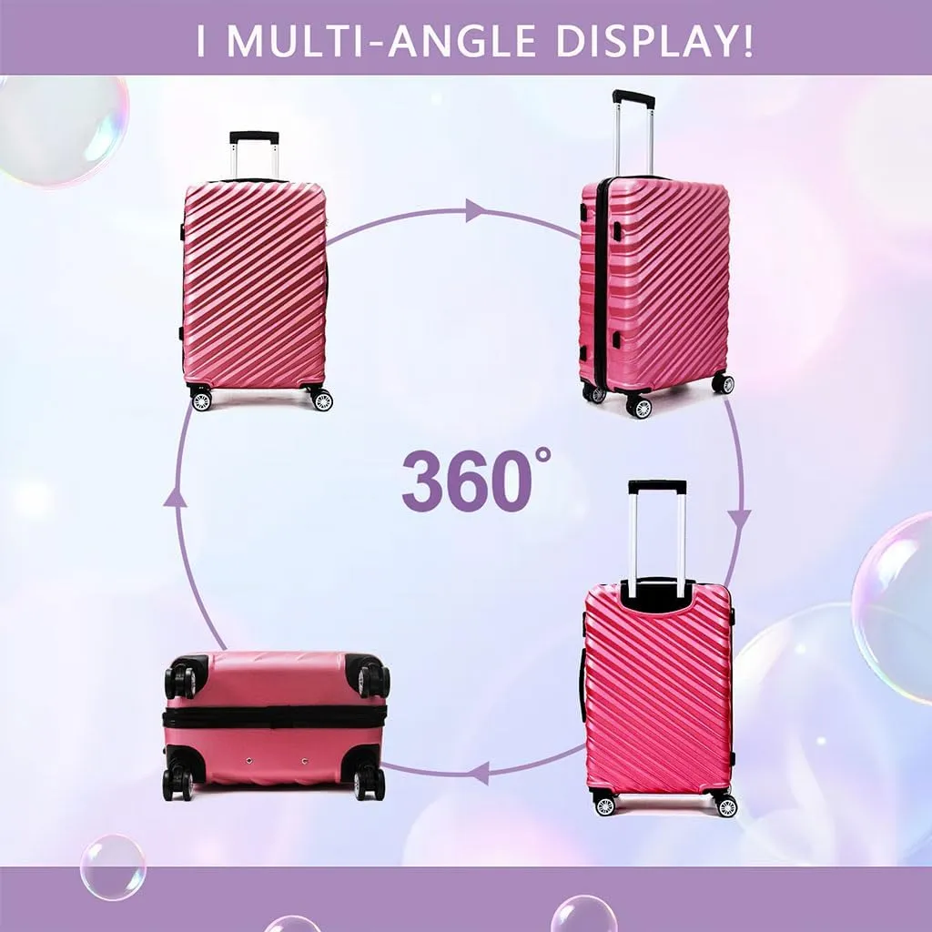 3 Piece Hard Shell Luggage, Modern Lightweight Suitcase with Hooks and Spinner Wheels ABS Lightweights Checked with Password Lock and Telescopic Rod for Business Travel Domestic Foreign Travel