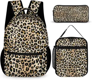3PCS Classic Leopard Backpack Set, Lightweight Durable Daypack Cute Laptop Bag with Lunch Bags, Stylish Shoulders Backpack with Multiple Pockets(Classic Leopard)