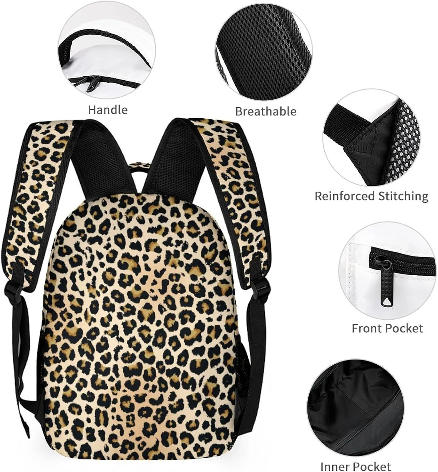 3PCS Classic Leopard Backpack Set, Lightweight Durable Daypack Cute Laptop Bag with Lunch Bags, Stylish Shoulders Backpack with Multiple Pockets(Classic Leopard)