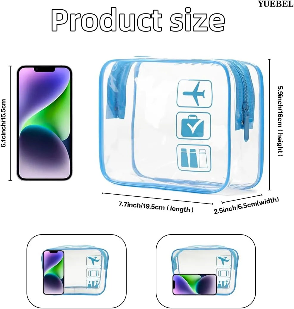 3pcs TSA Approved Toiletry Bag Clear Toiletry Bag for Traveling,Airport Airline Travel Toiletry Bag (Blue)