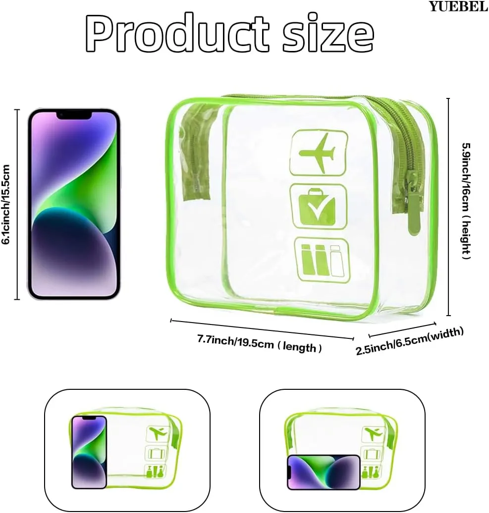 3pcs TSA Approved Toiletry Bag Clear Toiletry Bag for Traveling,Airport Airline Travel Toiletry Bag (Green)