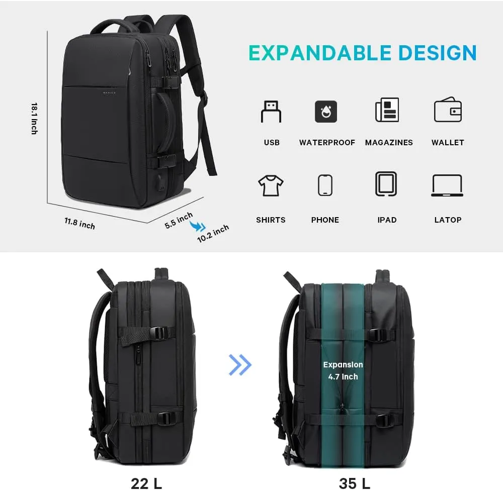 45L Carry On Backpack, Weekender Travel Backpacks, 17.3 inch Laptop Back Pack Business Expandable Bag for Men and Women (Blake35Lwith3cubes))