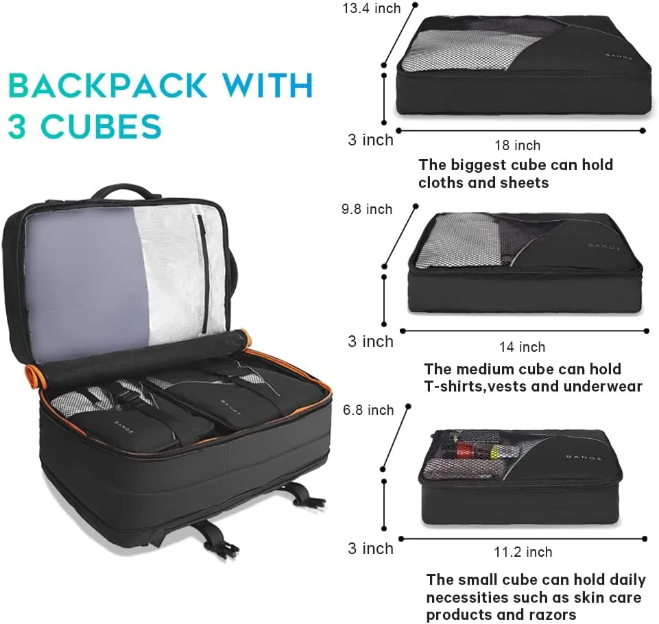 45L Carry On Backpack, Weekender Travel Backpacks, 17.3 inch Laptop Back Pack Business Expandable Bag for Men and Women (Blake35Lwith3cubes))