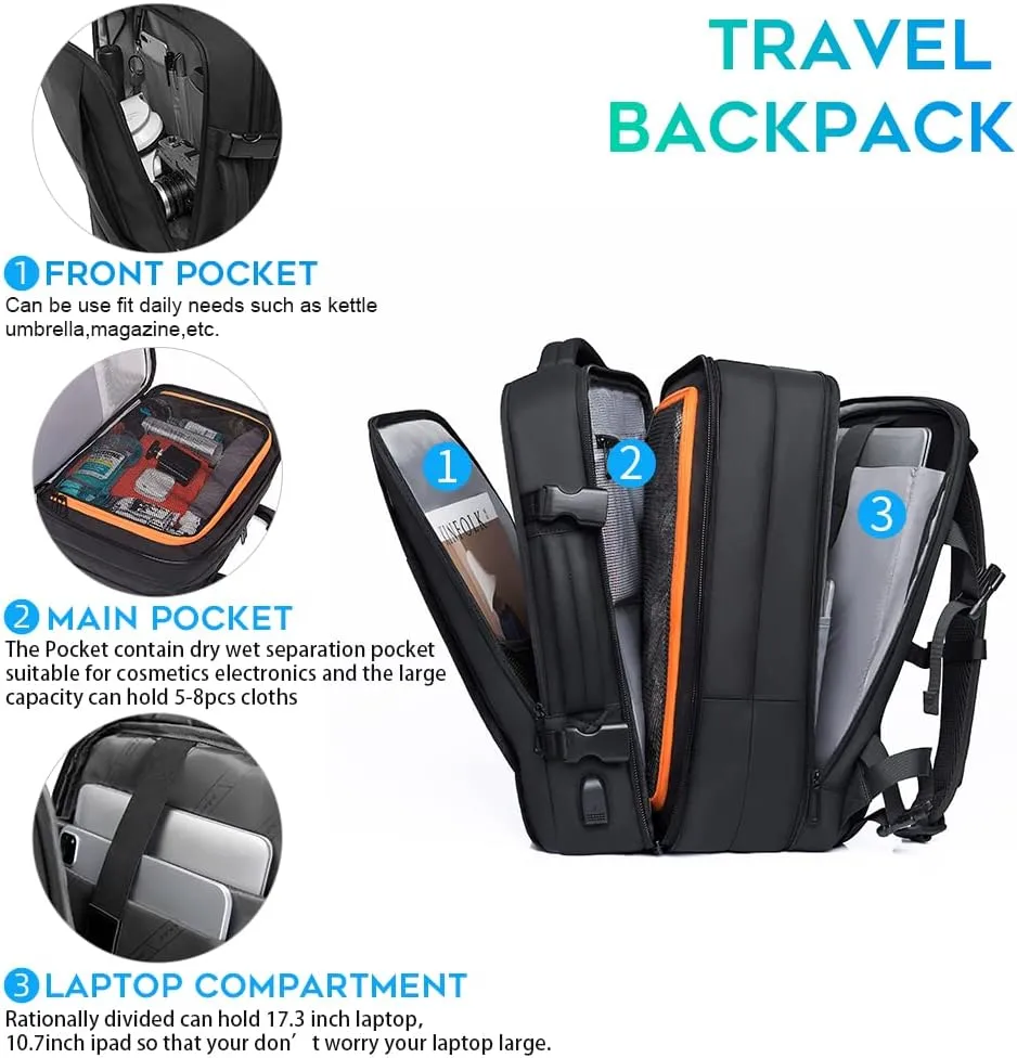 45L Carry On Backpack, Weekender Travel Backpacks, 17.3 inch Laptop Back Pack Business Expandable Bag for Men and Women (Blake35Lwith3cubes))