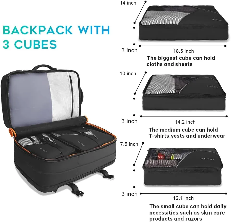 45L Carry On Backpack, Weekender Travel Backpacks, 17.3 inch Laptop Back Pack Business Expandable Bag for Men and Women (Blake45Lwith3cubes))