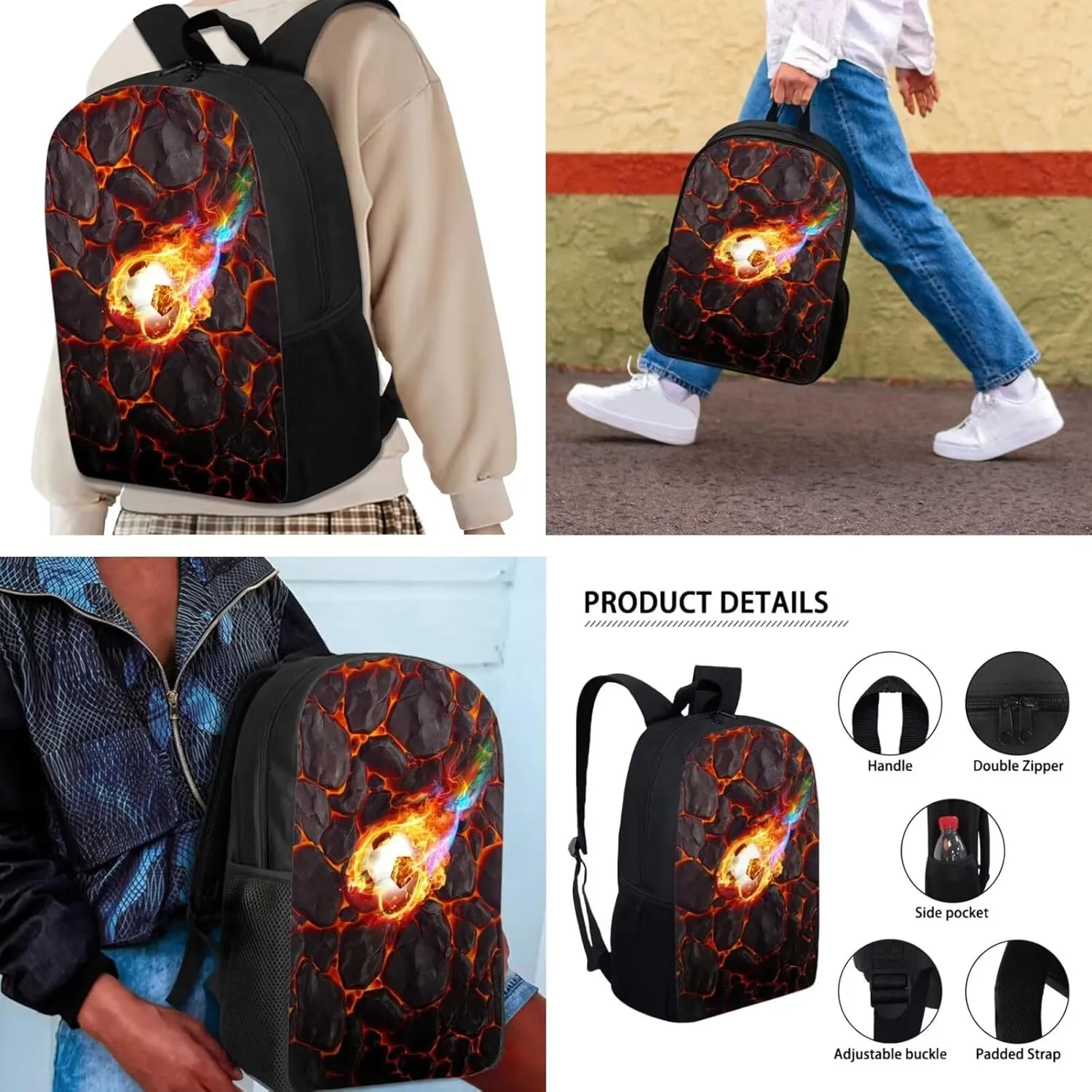 AFPANQZ Football Design School Backpack Rucksack Mulit Functional Daypack   Cooler Lunch Bags Insulated Heat Lunch Box   Pencil Case Casual Daypack Set Back to School Supplies