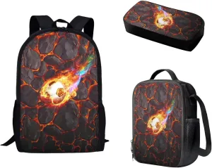 AFPANQZ Football Design School Backpack Rucksack Mulit Functional Daypack   Cooler Lunch Bags Insulated Heat Lunch Box   Pencil Case Casual Daypack Set Back to School Supplies