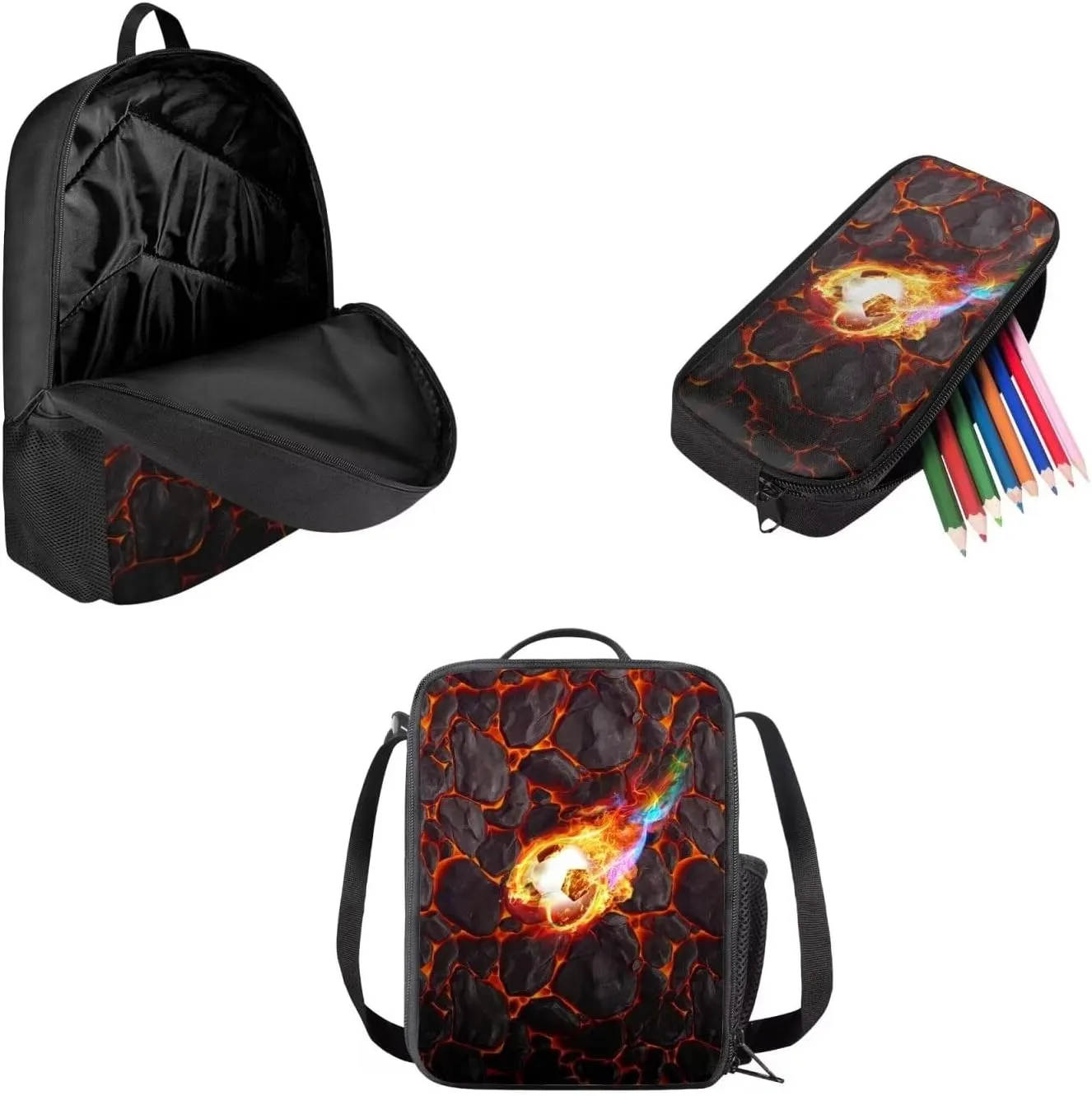 AFPANQZ Football Design School Backpack Rucksack Mulit Functional Daypack   Cooler Lunch Bags Insulated Heat Lunch Box   Pencil Case Casual Daypack Set Back to School Supplies
