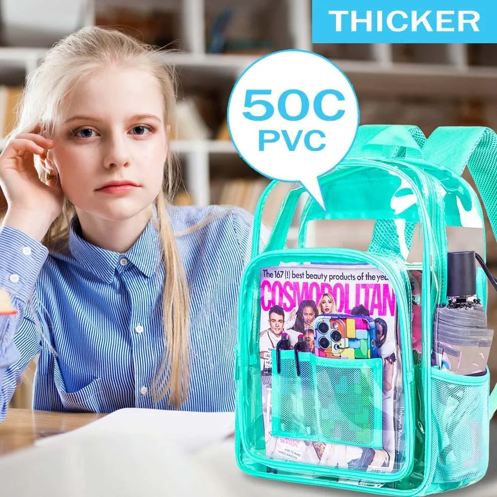 AGSDON Clear Backpack, Heavy Duty Transparent Bookbag, See Through PVC Backpacks for Women Men