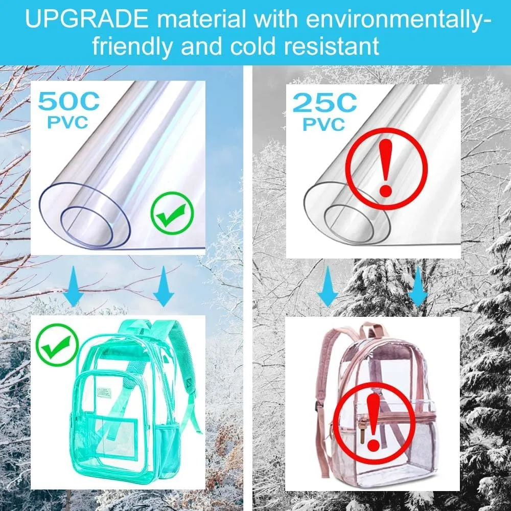 AGSDON Clear Backpack, Heavy Duty Transparent Bookbag, See Through PVC Backpacks for Women Men