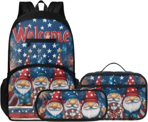 America Style Gnome Backpack With Lunch Box And Pencil Case For Girls And Boys, 17 In Pressure Relief Backpacks For Kids For School, Trips And Camping Back to School Season Gifts
