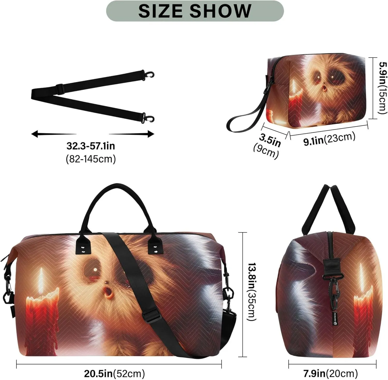 Animated Funny Creature Duffle Bag for Travel Toiletry Bags Set of 2, Modern Women Garment Duffel Bag Overnight Bag