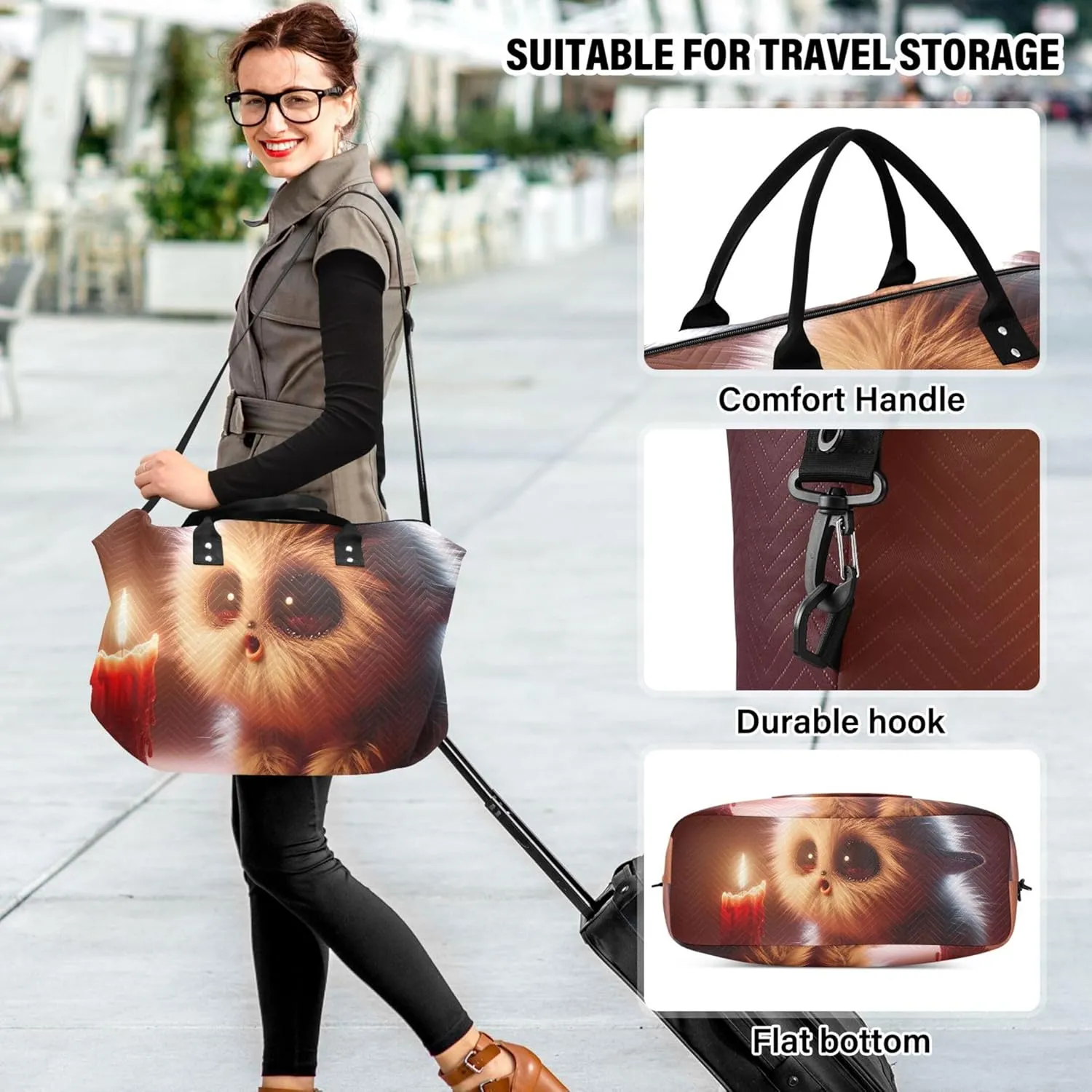 Animated Funny Creature Duffle Bag for Travel Toiletry Bags Set of 2, Modern Women Garment Duffel Bag Overnight Bag
