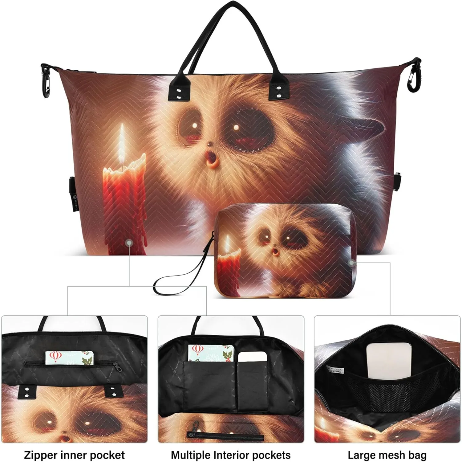 Animated Funny Creature Duffle Bag for Travel Toiletry Bags Set of 2, Modern Women Garment Duffel Bag Overnight Bag