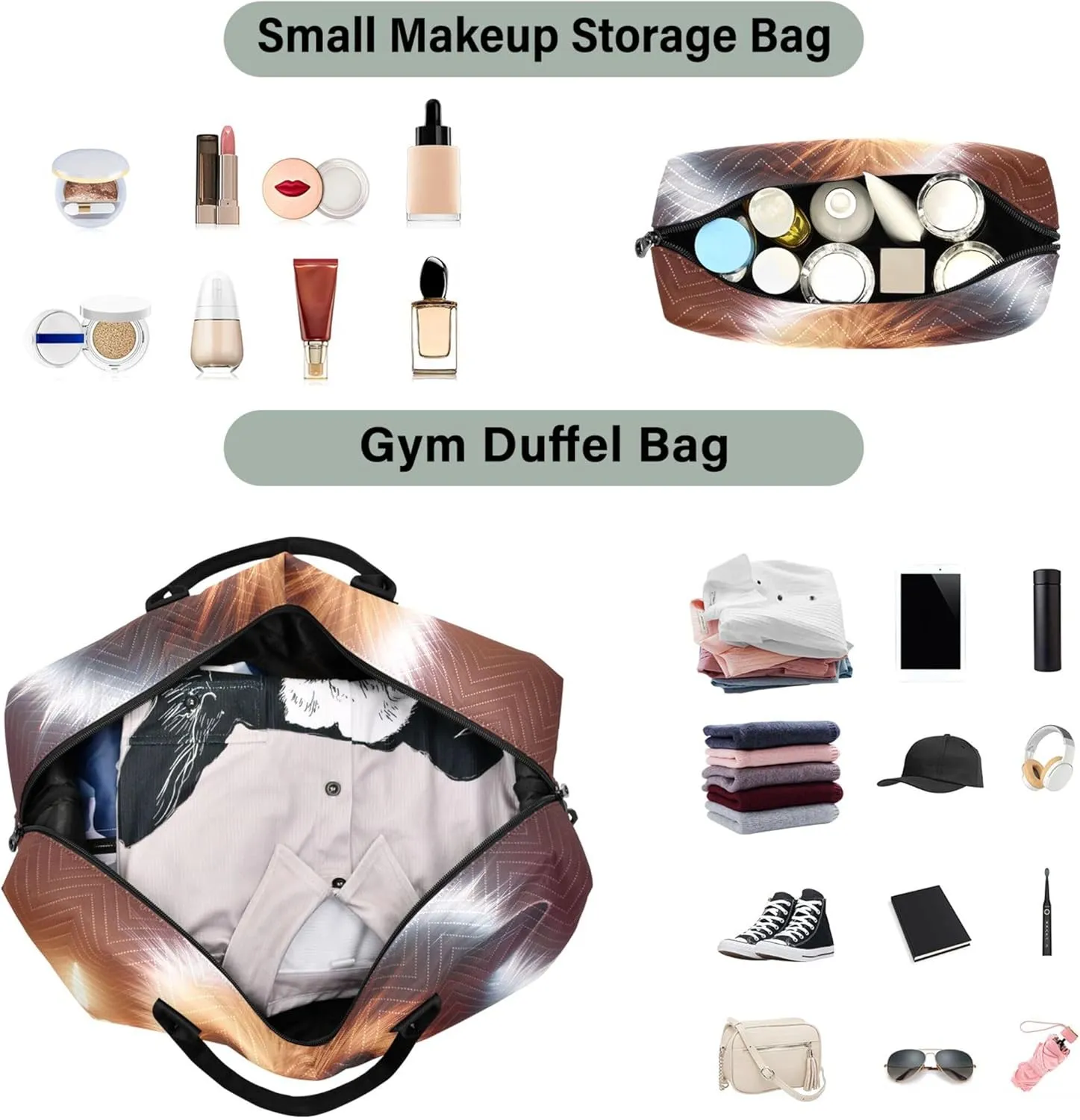 Animated Funny Creature Duffle Bag for Travel Toiletry Bags Set of 2, Modern Women Garment Duffel Bag Overnight Bag