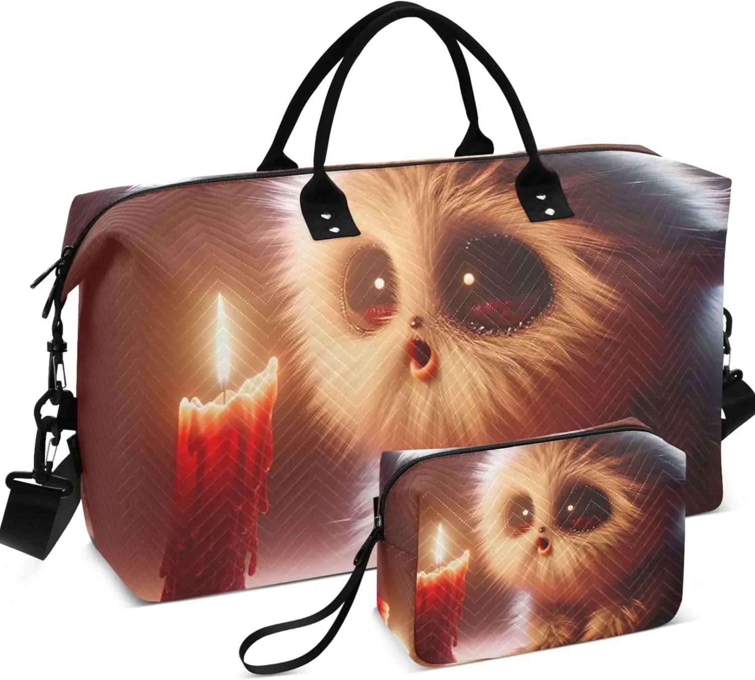 Animated Funny Creature Duffle Bag for Travel Toiletry Bags Set of 2, Modern Women Garment Duffel Bag Overnight Bag