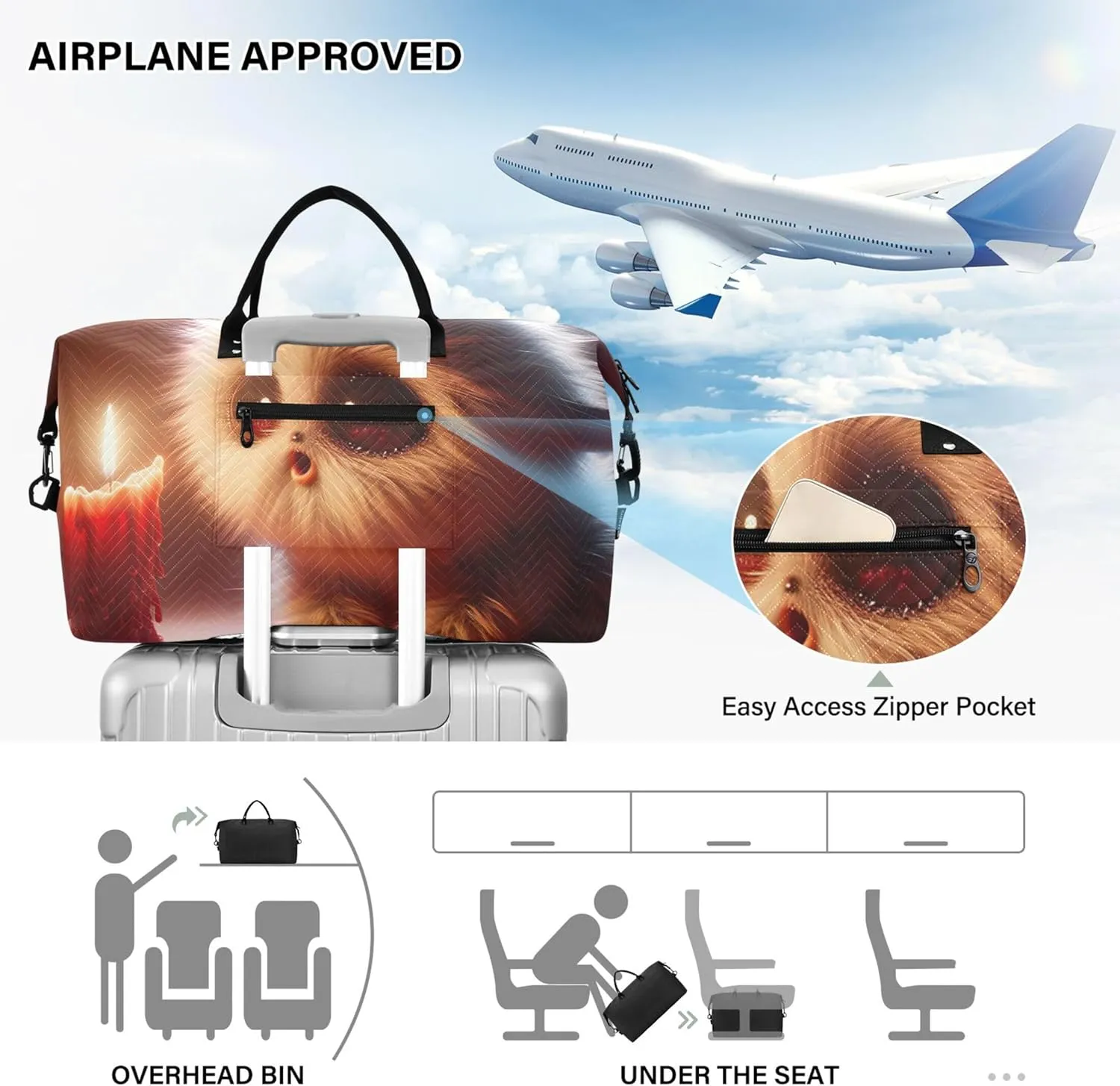 Animated Funny Creature Duffle Bag for Travel Toiletry Bags Set of 2, Modern Women Garment Duffel Bag Overnight Bag