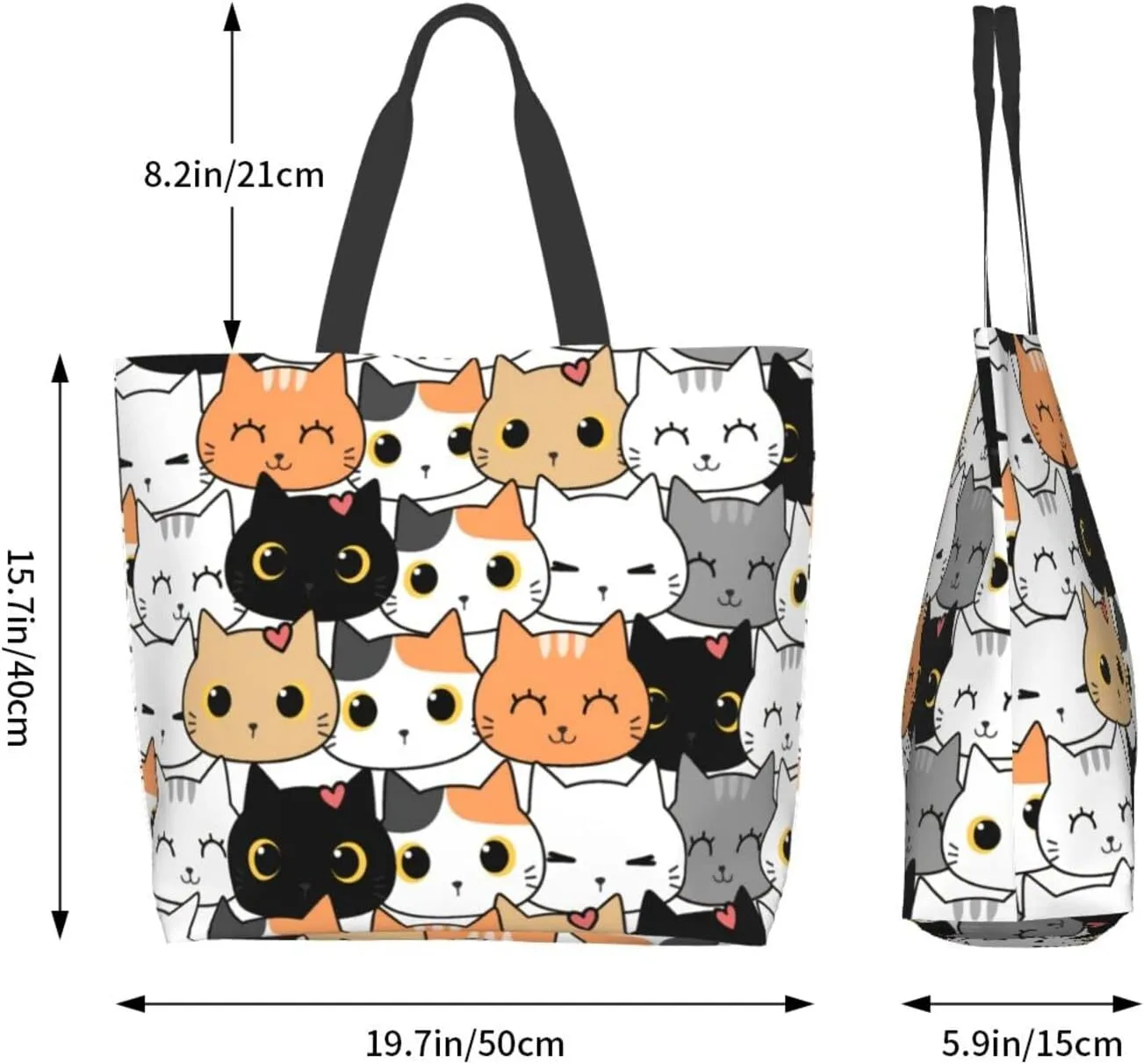 ASYG Cat Tote - Cute Large Shoulder Bag, Casual Reusable Handbag for Women, Shopping & Grocery Work Bag