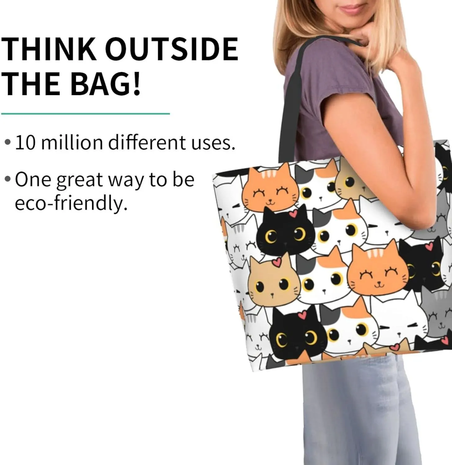ASYG Cat Tote - Cute Large Shoulder Bag, Casual Reusable Handbag for Women, Shopping & Grocery Work Bag