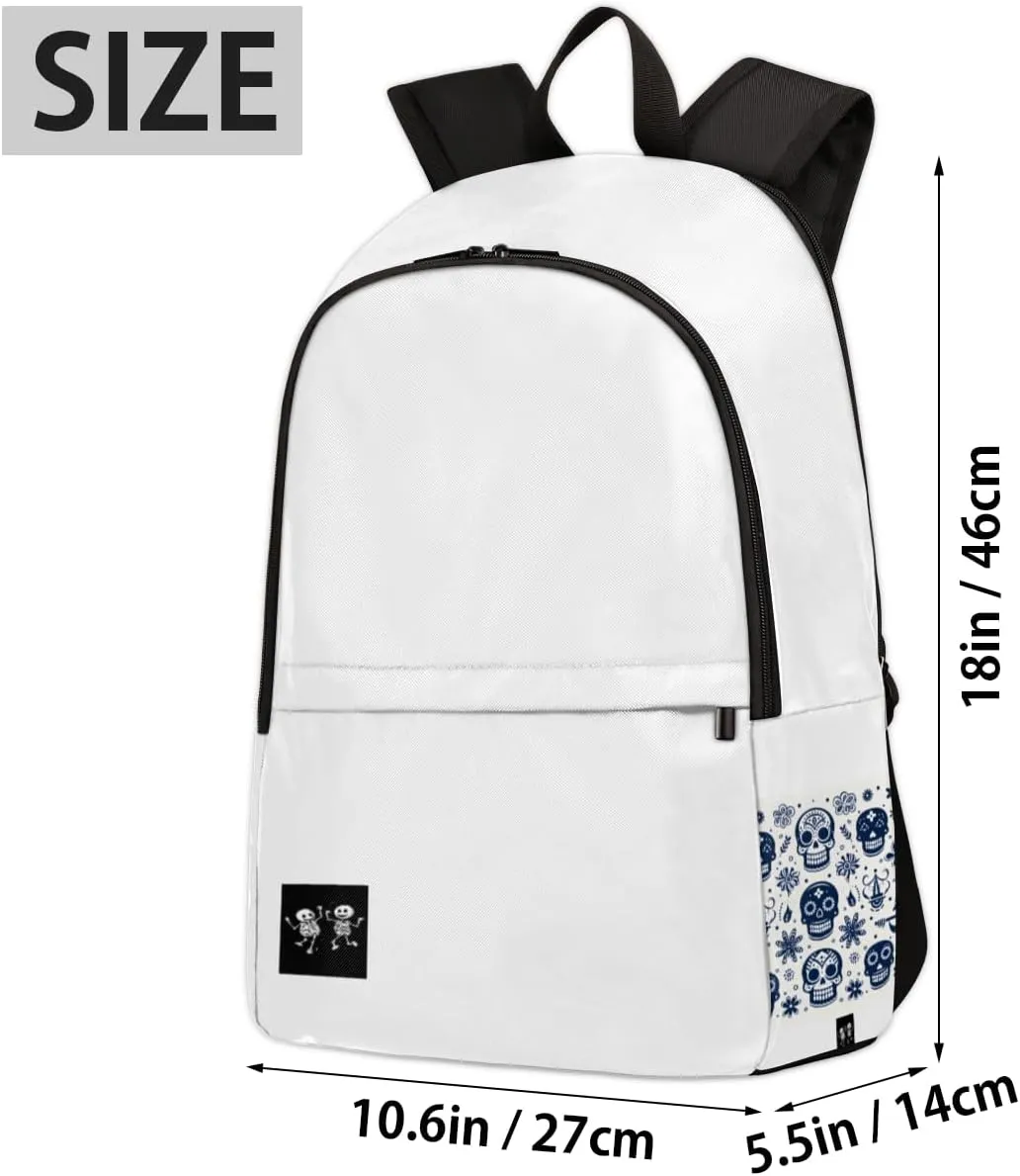 Backpack Casual Backpack for Men and Women Carry on Backpack Travel Backpack for Men Large Capacity Skull Backpacks Lightweight Laptop Backpack Premium Business Backpack Simple Daypack Backpacks,White