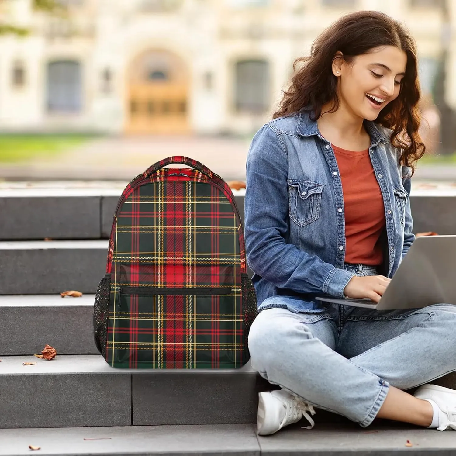 Backpack Christmas Tartan Book Bags Laptop Backpacks Lightweight Multipurpose Daypack for Men Women Travel Hiking