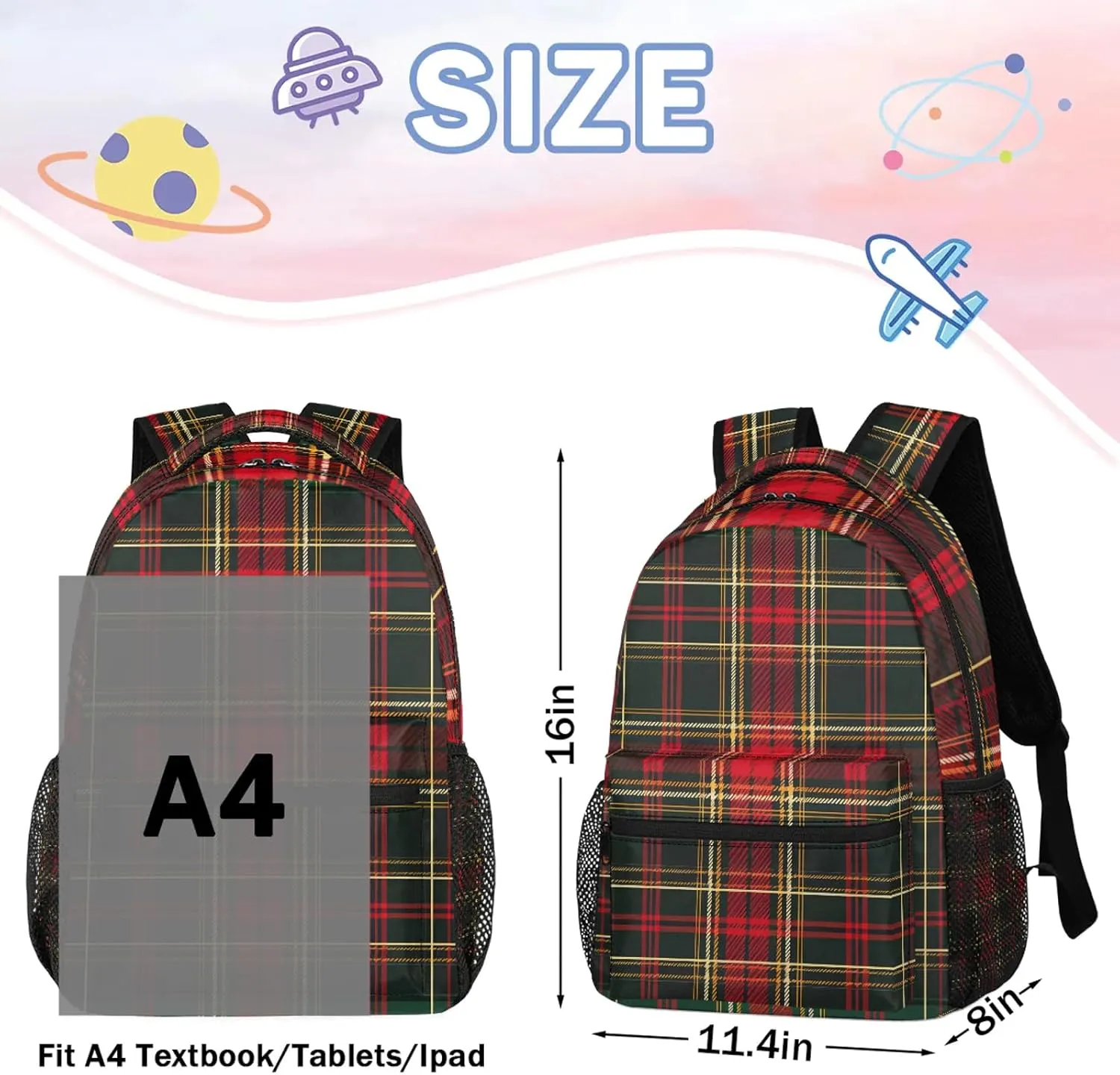 Backpack Christmas Tartan Book Bags Laptop Backpacks Lightweight Multipurpose Daypack for Men Women Travel Hiking